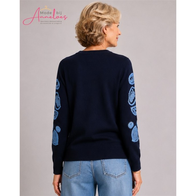 Micha Pullover blad borduring 182125 Navy Blue Micha Pullover blad borduring 182125 Navy Blue